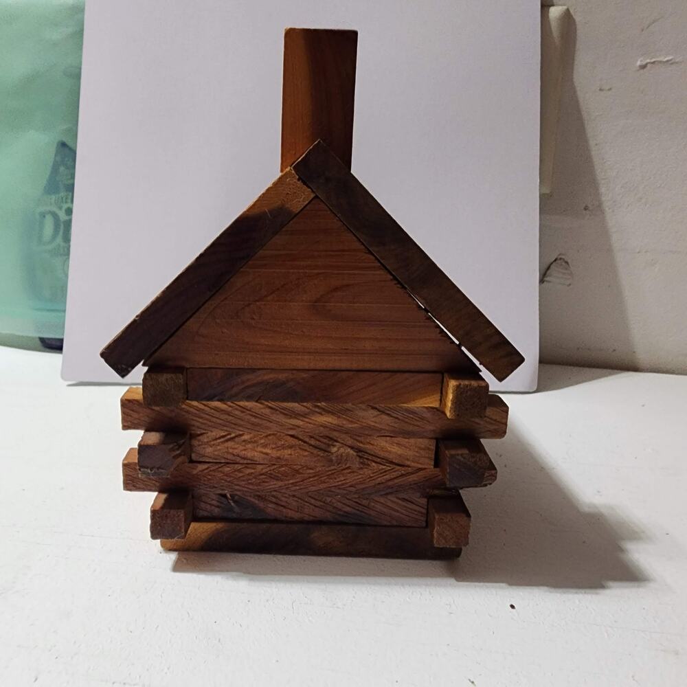Vintage  Wooden Log Cabin Souvenir Piggy Bank w/Stopper-Rife, Colorado - Picture 3 of 10